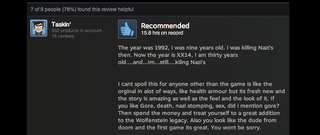Illustration for article titled Wolfenstein, As Told By Steam Reviews